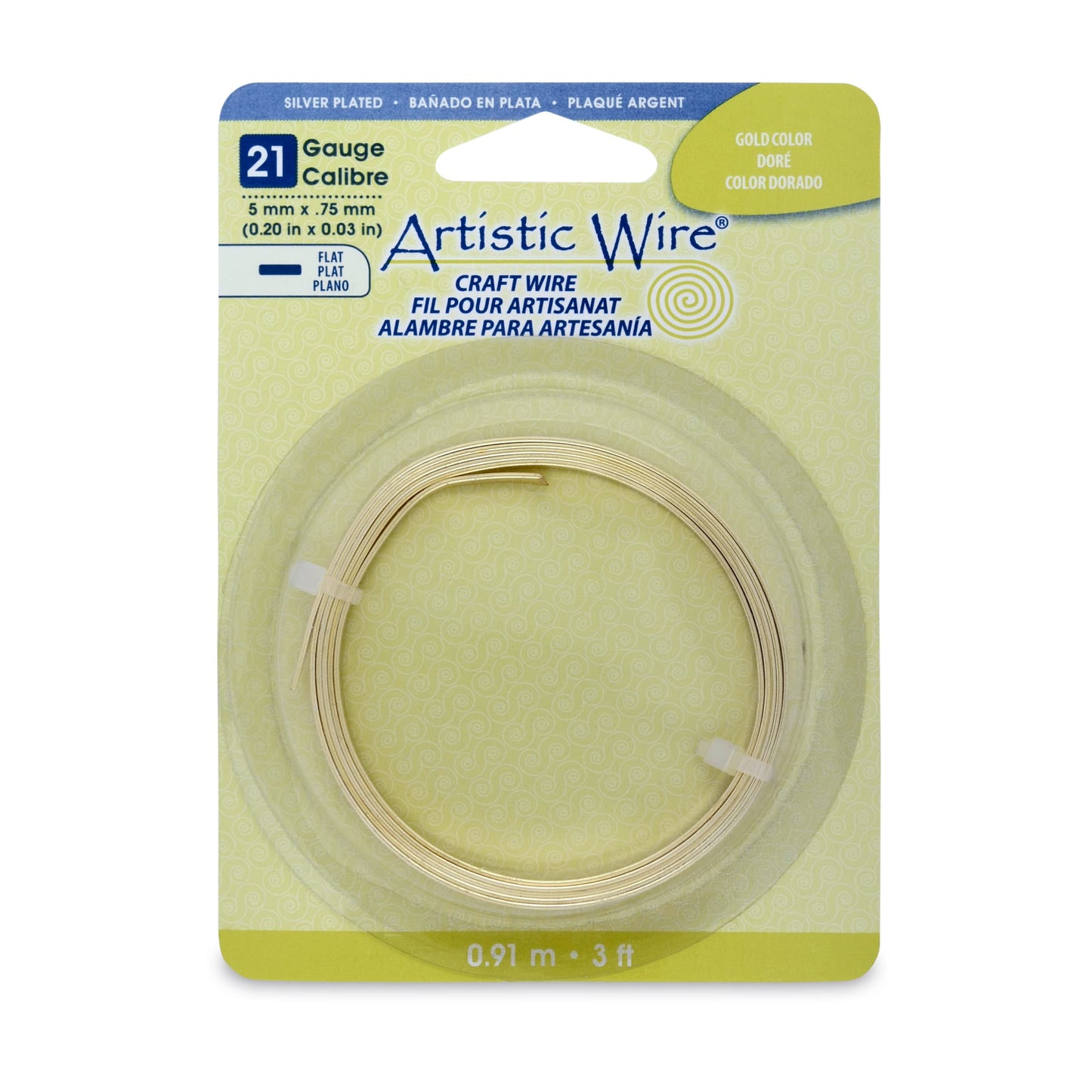 Artistic Wire, 21 Gauge, Flat, 3 mm x .75 mm / 0.12 in x 0.03 in, Tarnish Resistant Silver Plated, 3 ft / .91 m, AWB-21F-S10-03F