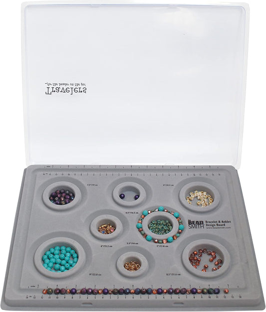 Beadsmith Elements Bracelet & Anklet Design Bead Board – Jewellery Planning Board with Channels & Ruler (Grey)