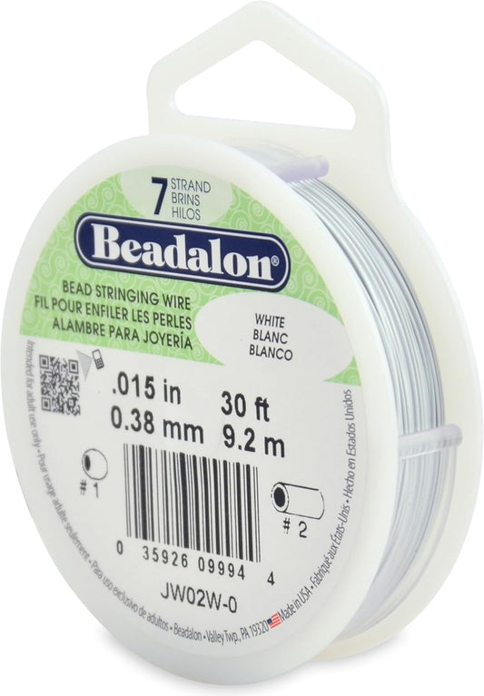 Beadalon Stainless Steel Beading Wire – White Nylon-Coated (0.15 mm / .006″) ∙ 30 ft (≈9.1 m)