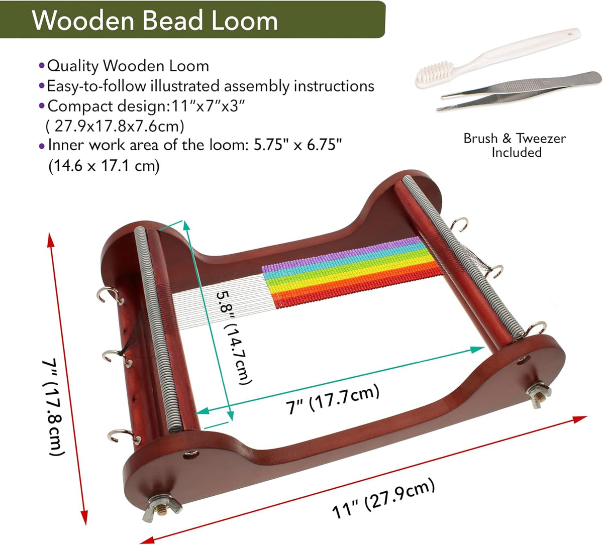 Beadsmith Wooden Bead Loom – 11″ x 7″ x 3″ Jewellery & Bead Weaving Tool