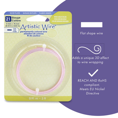 Artistic Wire, 21 Gauge, Flat, 3 mm x .75 mm / 0.12 in x 0.03 in, Tarnish Resistant Silver Plated, 3 ft / .91 m, AWB-21F-S10-03F