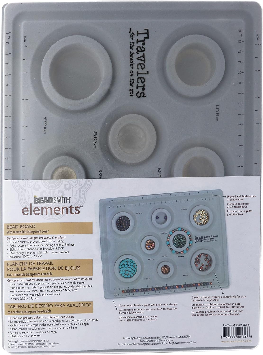 Beadsmith Elements Bracelet & Anklet Design Bead Board – Jewellery Planning Board with Channels & Ruler (Grey)