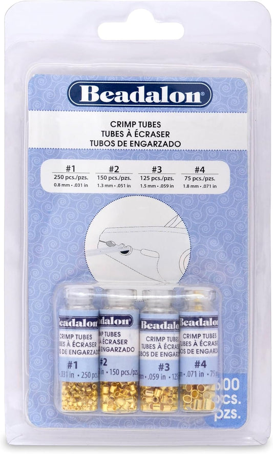 Beadalon 600-Piece Crimp Tube Variety Pack, Gold Plated