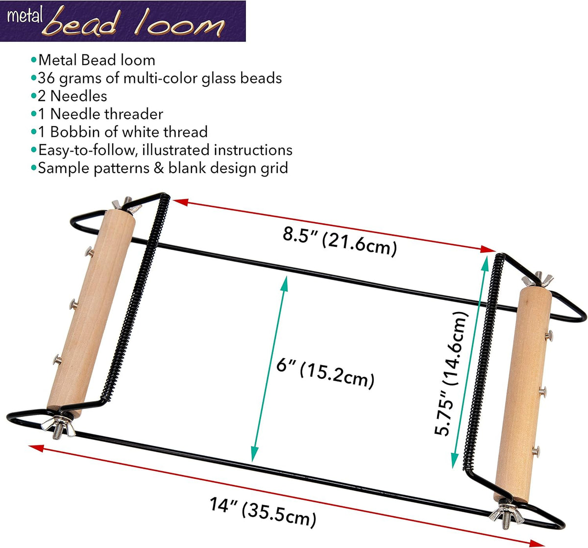 Beadsmith Extra Wide Metal Bead Loom Kit – Loom, Thread, Needles & Beads