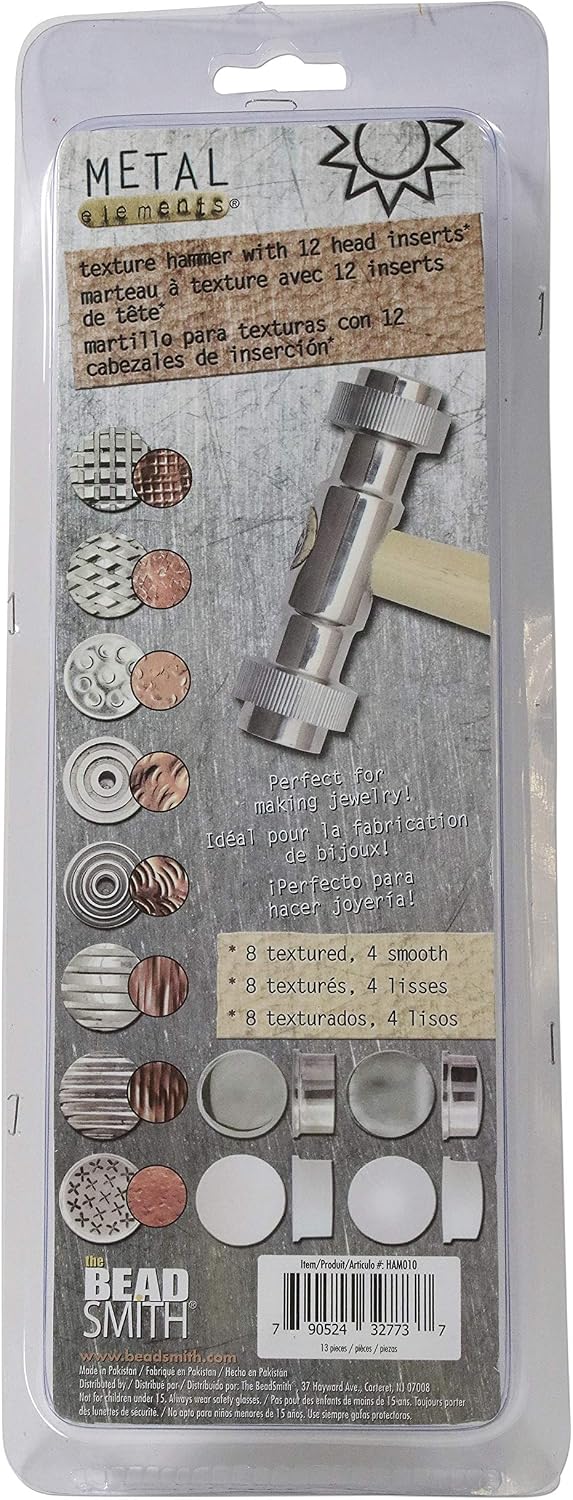 Beadsmith Interchangeable Texture Hammer Set – 10.5″ Jewellery Metalworking Tool (13 Faces)