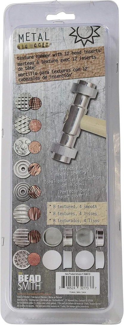 Beadsmith Interchangeable Texture Hammer Set – 10.5″ Jewellery Metalworking Tool (13 Faces)