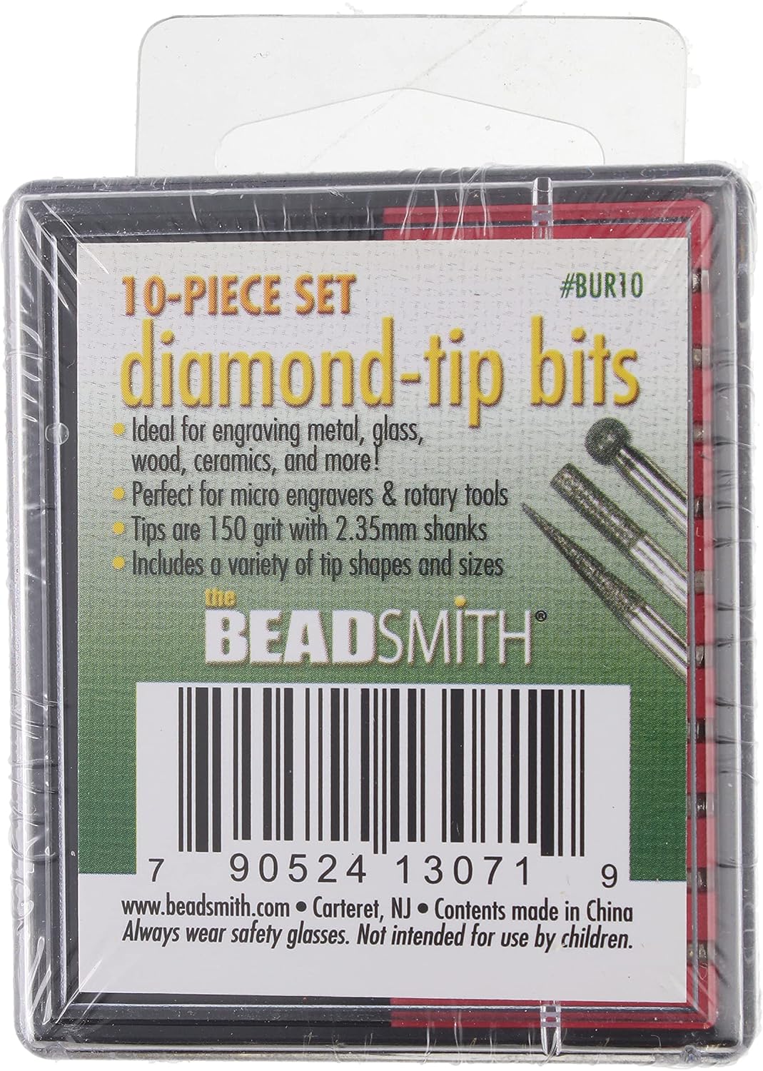 Beadsmith BUR10 10-Piece Diamond 150 Grit Tip Drill Bits for Engraving, 2.35mm