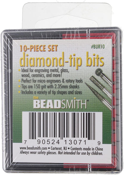 Beadsmith BUR10 10-Piece Diamond 150 Grit Tip Drill Bits for Engraving, 2.35mm