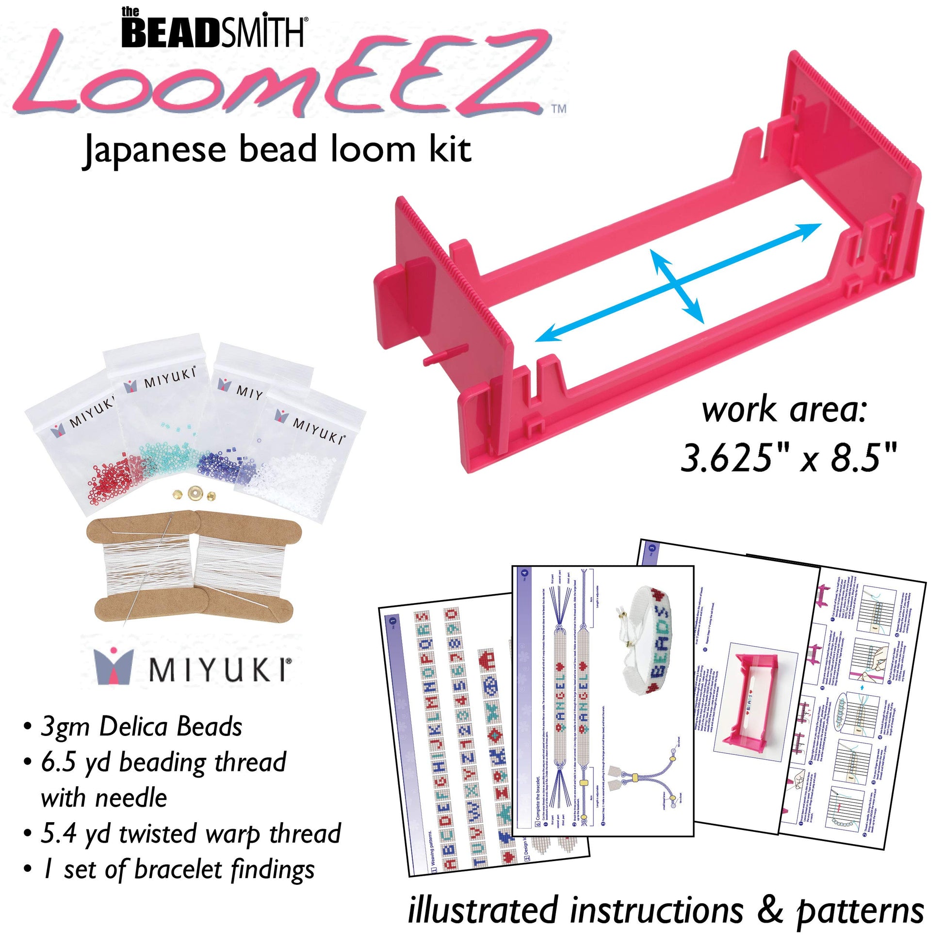 Beadsmith Loom EEZ Japanese Bead Loom Kit – Includes Adjustable Loom, Miyuki Glass Beads, Thread & Needle, Warp Thread, Findings and Instructions – Make Bracelets, Necklaces, Belts, and More for jewellery making