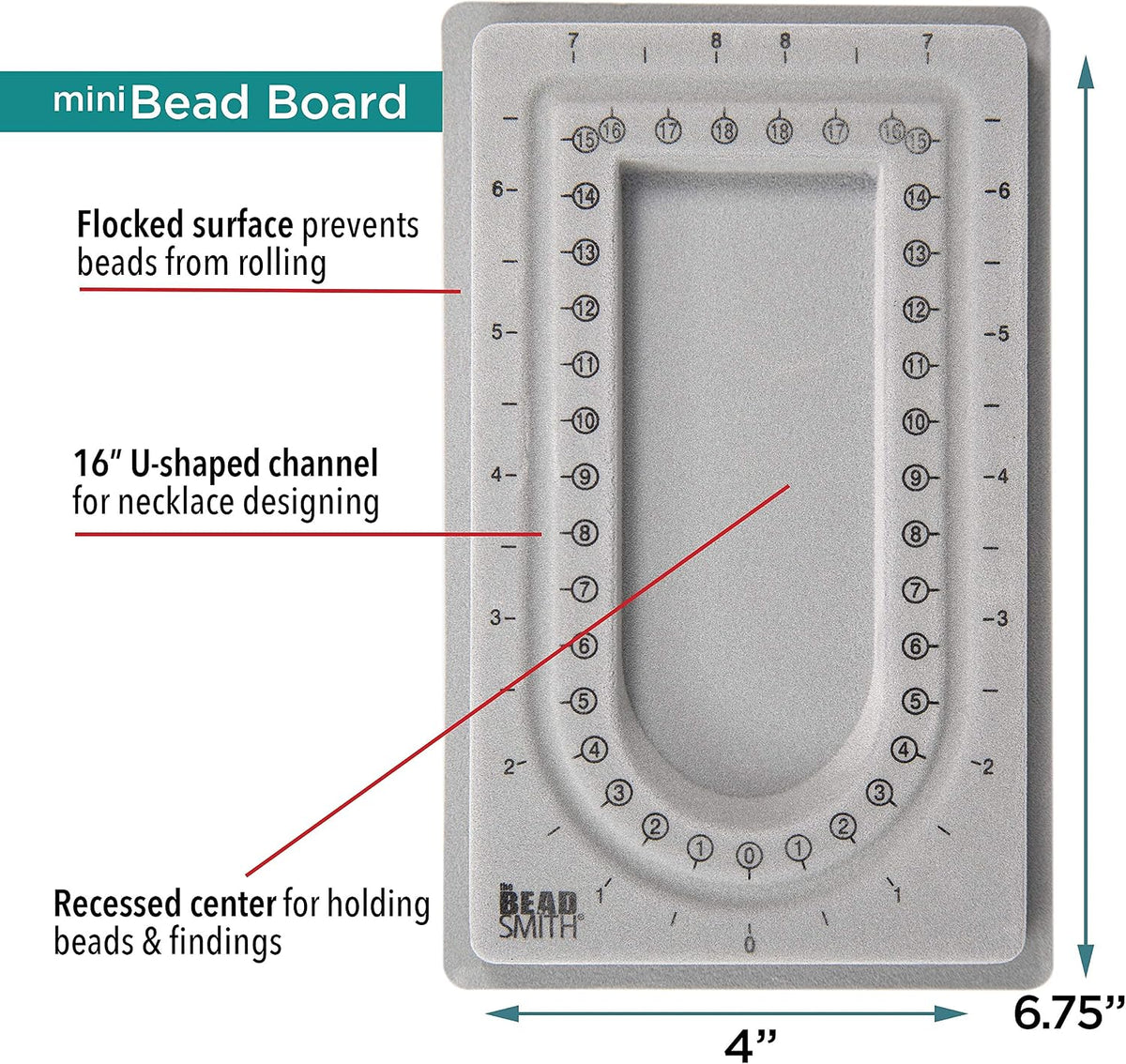 Beadsmith Mini Bead Board – Grey Flocked Jewellery Design Board (16″ U-Channel)
