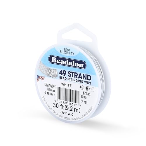 Beadalon 49-Strand White Beading Wire 0.018 inch 30ft – Nylon Coated Stainless Steel for Jewellery Making