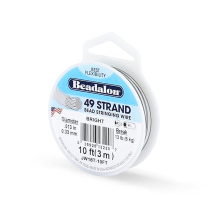 Beadalon 49 Strand Stainless Steel Bead Stringing Wire.013 in / 0.33 mm, Bright, 10 ft / 3.1 m
