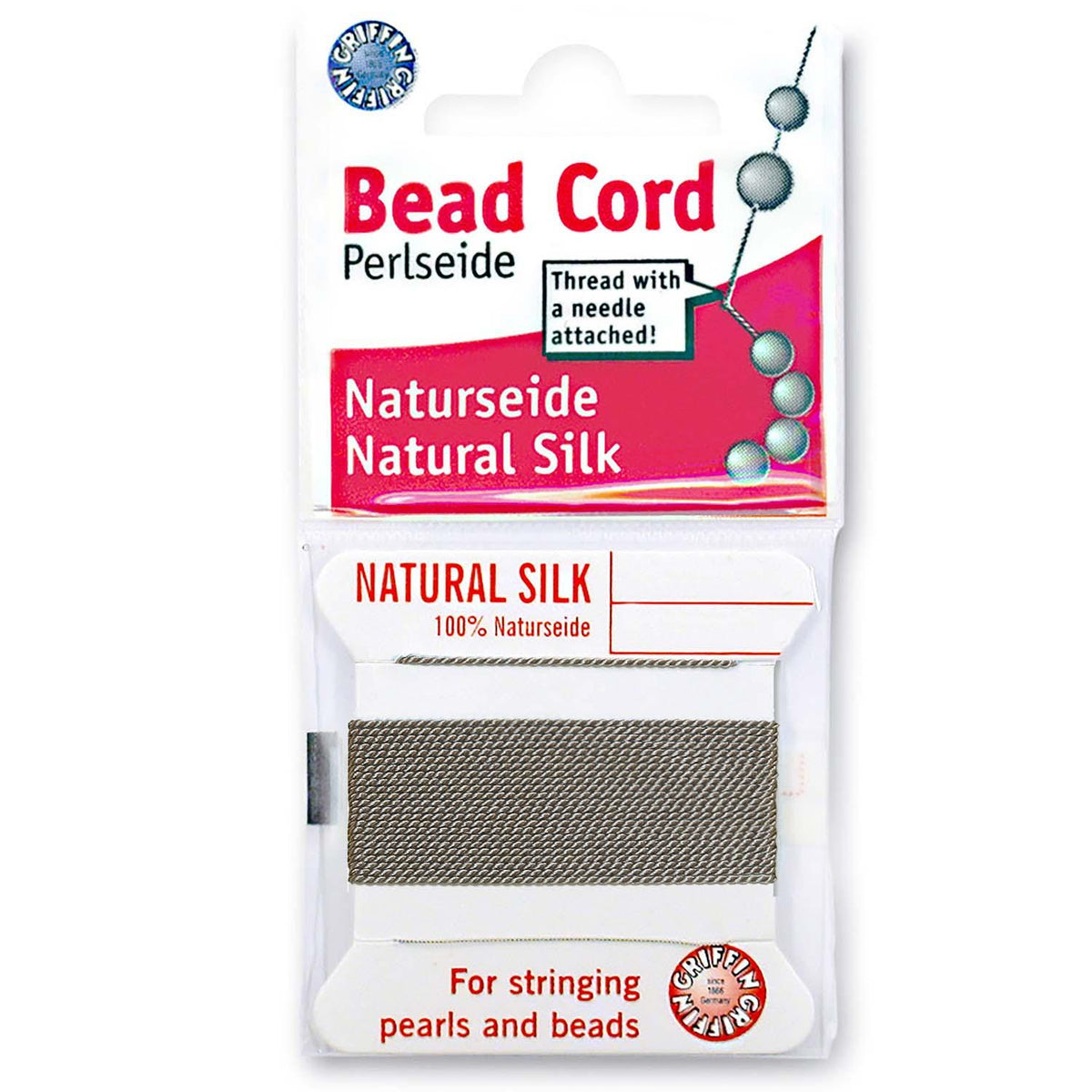 Griffin Silk Bead Cord Grey Size 4 – 2m with Needle