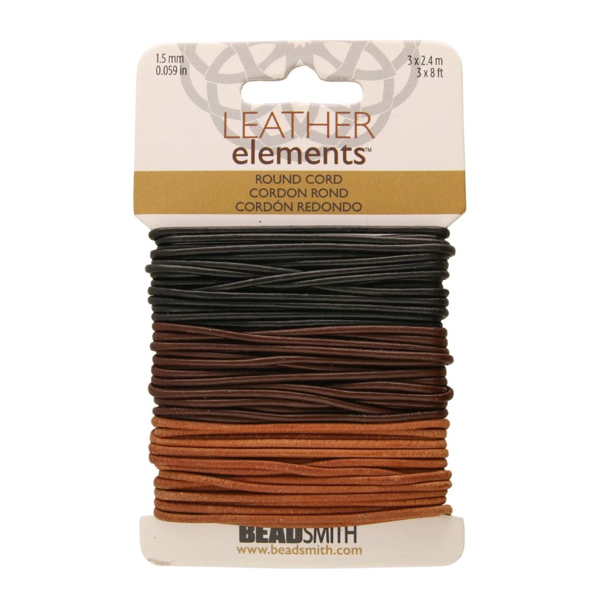 Beadsmith genuine leather cord, 1.5mm, black brown and natural mix, 24ft
