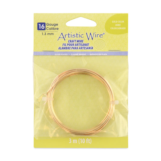 Artistic Wire 16 Gauge Silver-Plated Tarnish-Resistant Craft  Gold Colour Wire – 10 ft