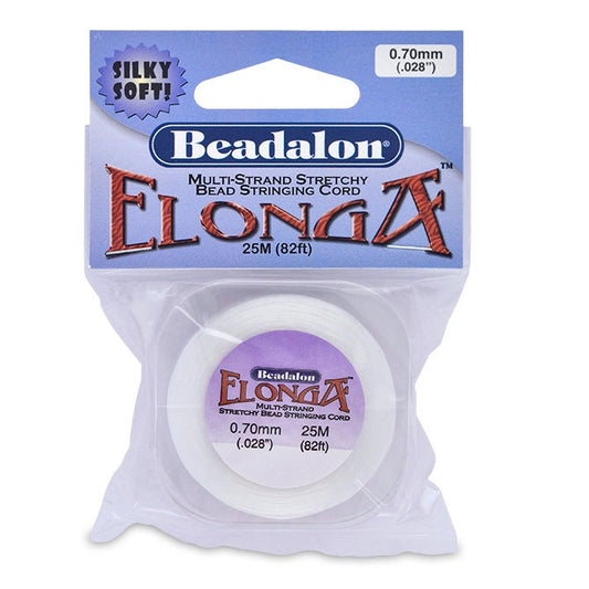 Beadalon Elonga Stretch Beading Cord – 0.7mm White Elastic Cord for Jewellery Making - 25 Metres