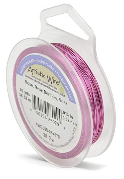 Artistic Wire 28 Gauge Tarnish Resistant Silver Plated Coloured Copper Wire – 40yd Spool - Rose
