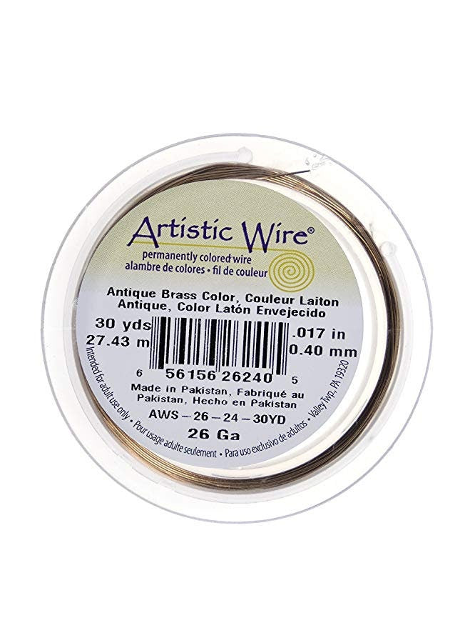 Artistic Wire 26 Gauge Tarnish Resistant Coloured Copper Wire – 30yd Spool - Antique Brass