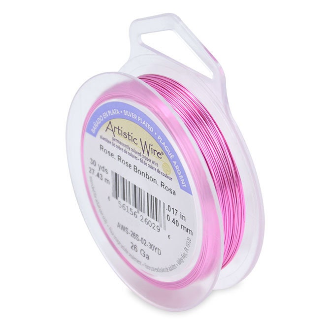 Artistic Wire 26 Gauge Tarnish Resistant Silver Plated Coloured Copper Wire – 30yd Spool - Rose