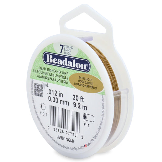 Beadalon 7 Strand Stainless Steel Bead Stringing Wire, .012 in / 0.30 mm, Satin Gold, 30 ft / 9.2 m