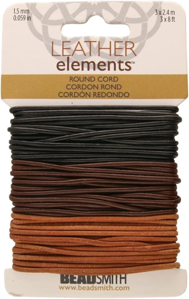 The Beadsmith Leather Cord – Black, Brown & Natural Mix – 1.