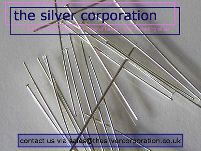 Sterling silver flat-ended head pins, 24 gauge, 25mm (1 inch)