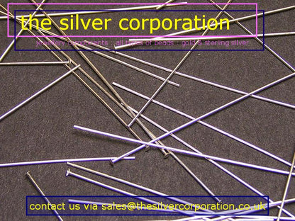 Sterling silver flat-ended head pins, 24 gauge, 50mm (2 inch)