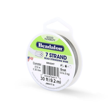 Beadalon 7 Strand Stainless Steel Bead Stringing Wire, 0.012 in / 0.30 mm, Bright, 30 ft / 9.2 m