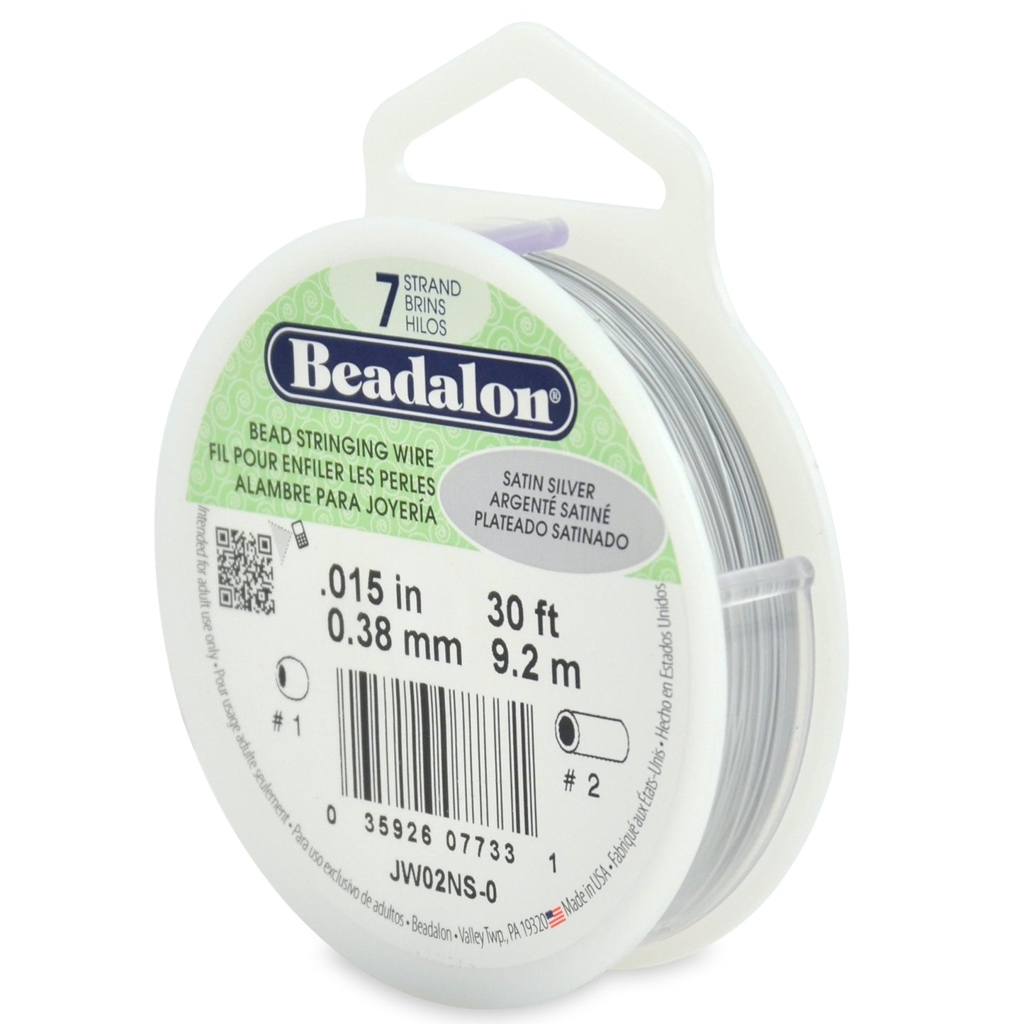 Beadalon Stringing Wire 7-Strand .015-inch x 30'-Satin Silver