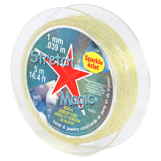 Stretch Magic Elastic Beading Cord – Gold Sparkle Color, 1mm in Diameter, 5-Meter (16.4 ft) - Easy to Knot, Strong & Stretchy String for Making Beaded Jewelry
