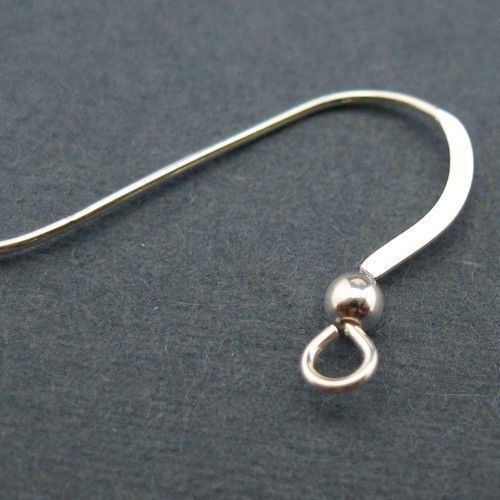 Pack of 10 Sterling Silver Earring Finding-Flat Fish Hook with Ball (Findings)