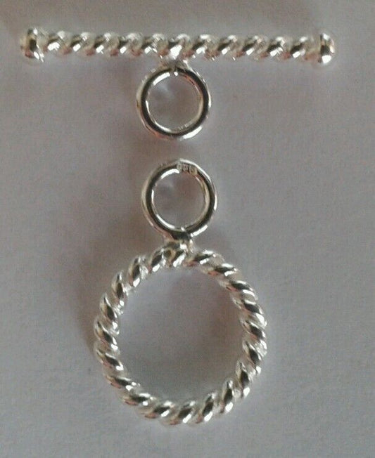 925 Sterling Silver Twisted Toggle Clasp (T Bar) 11mm