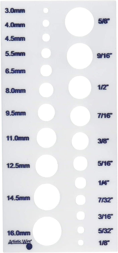 Artistic Wire gauge showing millimeter and inch measurements.