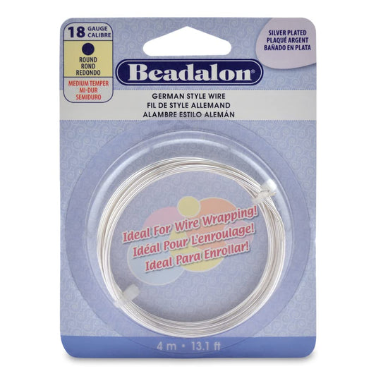 Beadalon German Style Wire-Silver Round - 18 Gauge 13.1'