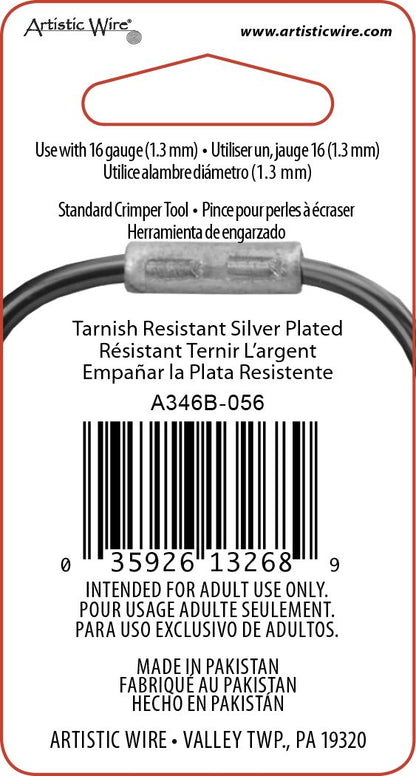 Artistic Wire Large Gauge Crimp Tubes, Tarnish Resistant Silver Plated, for 16 ga Wire, ID 1.5 mm / .059 in, 50 pc