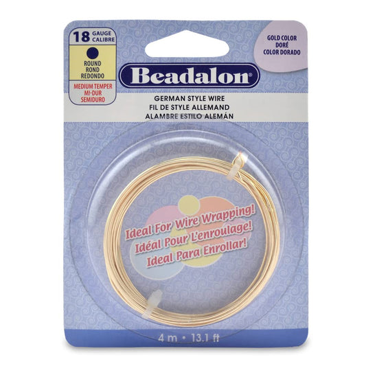 Beadalon German Style Wire-Gold Round - 18 Gauge 13.1'