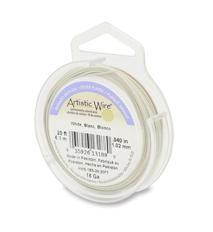 Artistic Wire Silver Plated Tarnish Resistant Colored Copper Craft Wire, White, 18 Gauge, 20 ft