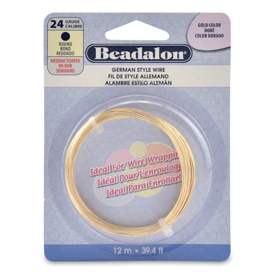 Beadalon German Style 12 m 24 Gauge Round Wire, Gold Plated