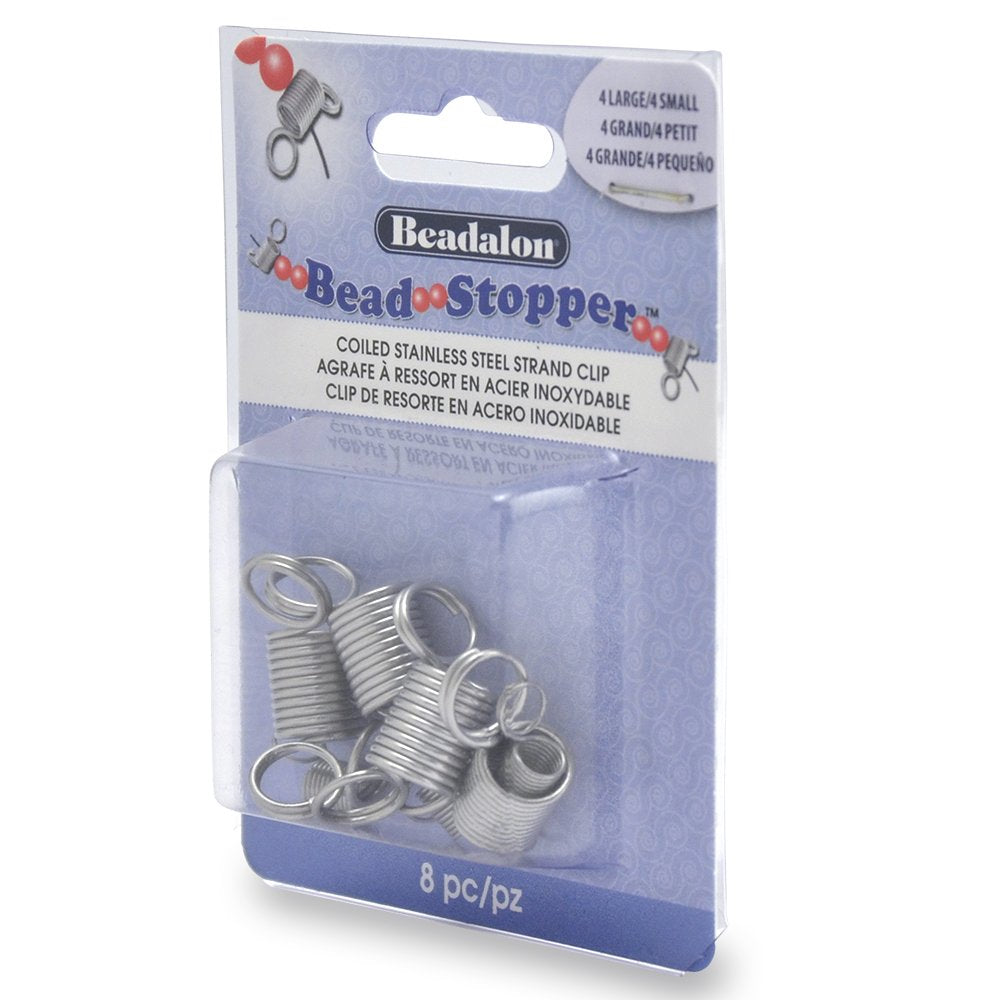 Beadalon Bead Stoppers, 8 coiled stainless steel strand clips for jewelry making.