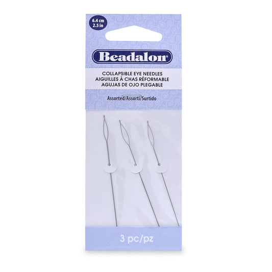 Beadalon 2.5-inch 3-Piece Collapsible Eye Needles, Assorted