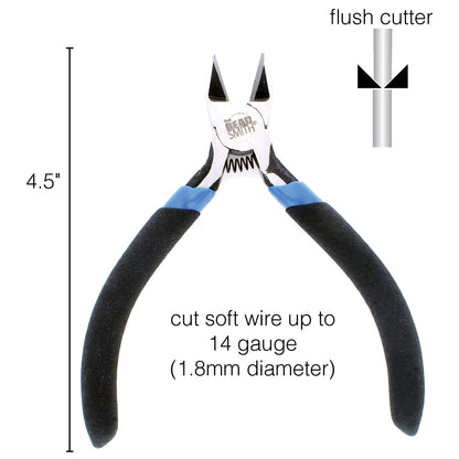 The Beadsmith EZ Cut Vanadium Steel Side Cutter, 4.5 inches (115mm), Blue and Black Cushion Grip, Spring Loaded Handle, Tool for Jewelry Making
