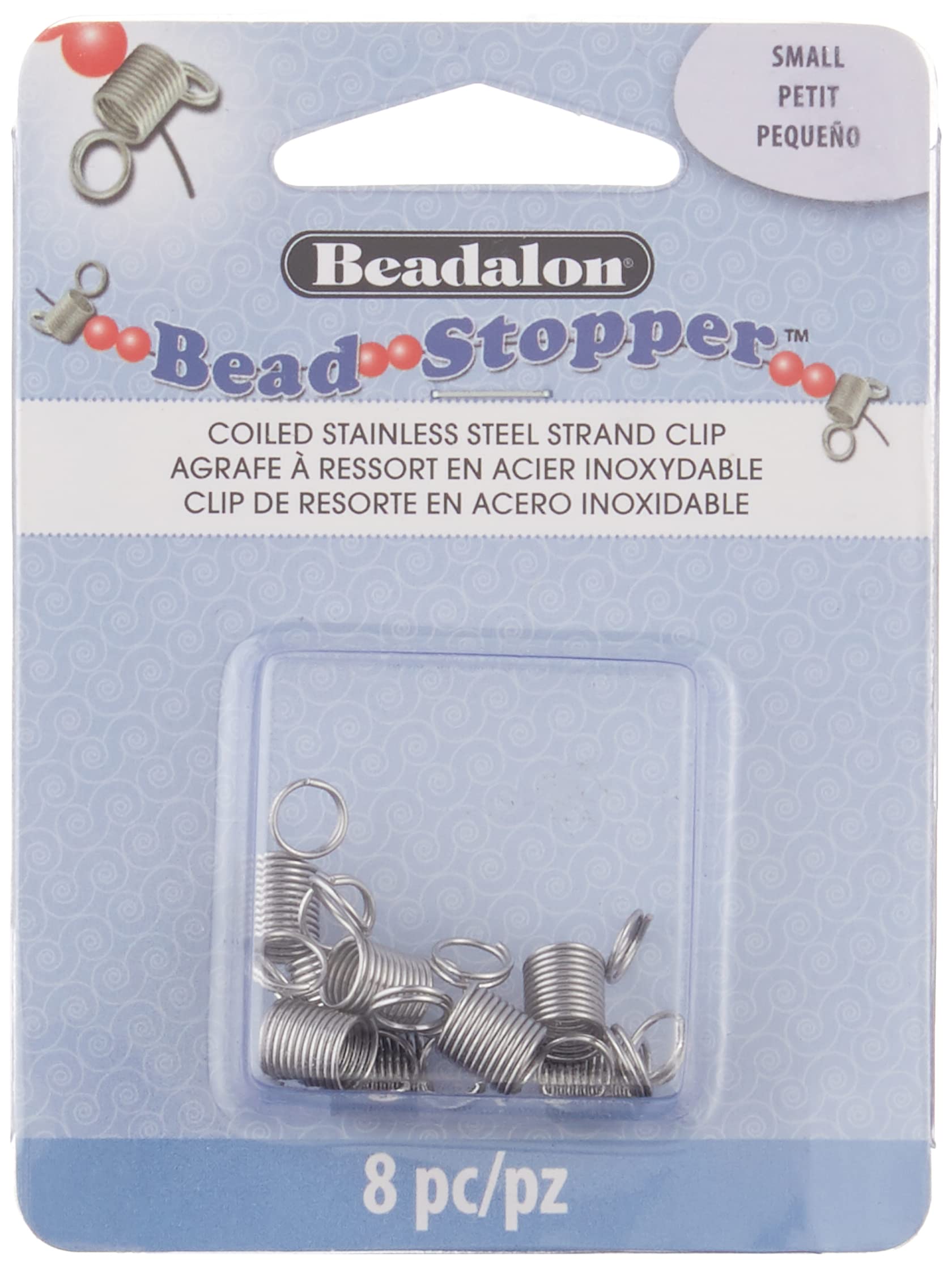 Beadalon Bead Stopper, 8 coiled stainless steel strand clips for jewelry making.
