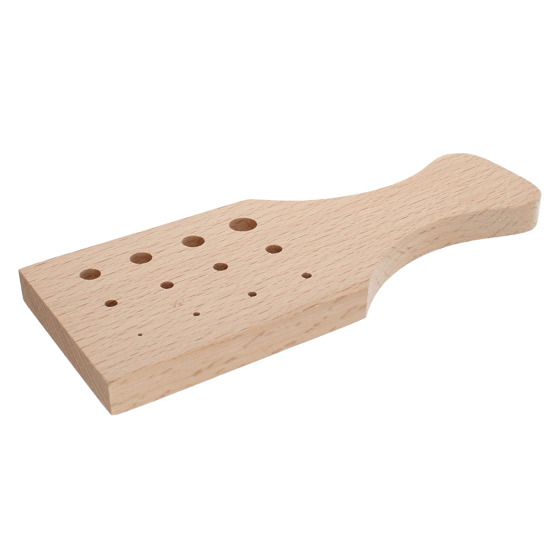 Unfinished wood electric guitar headstock blank with pre-drilled tuner holes.