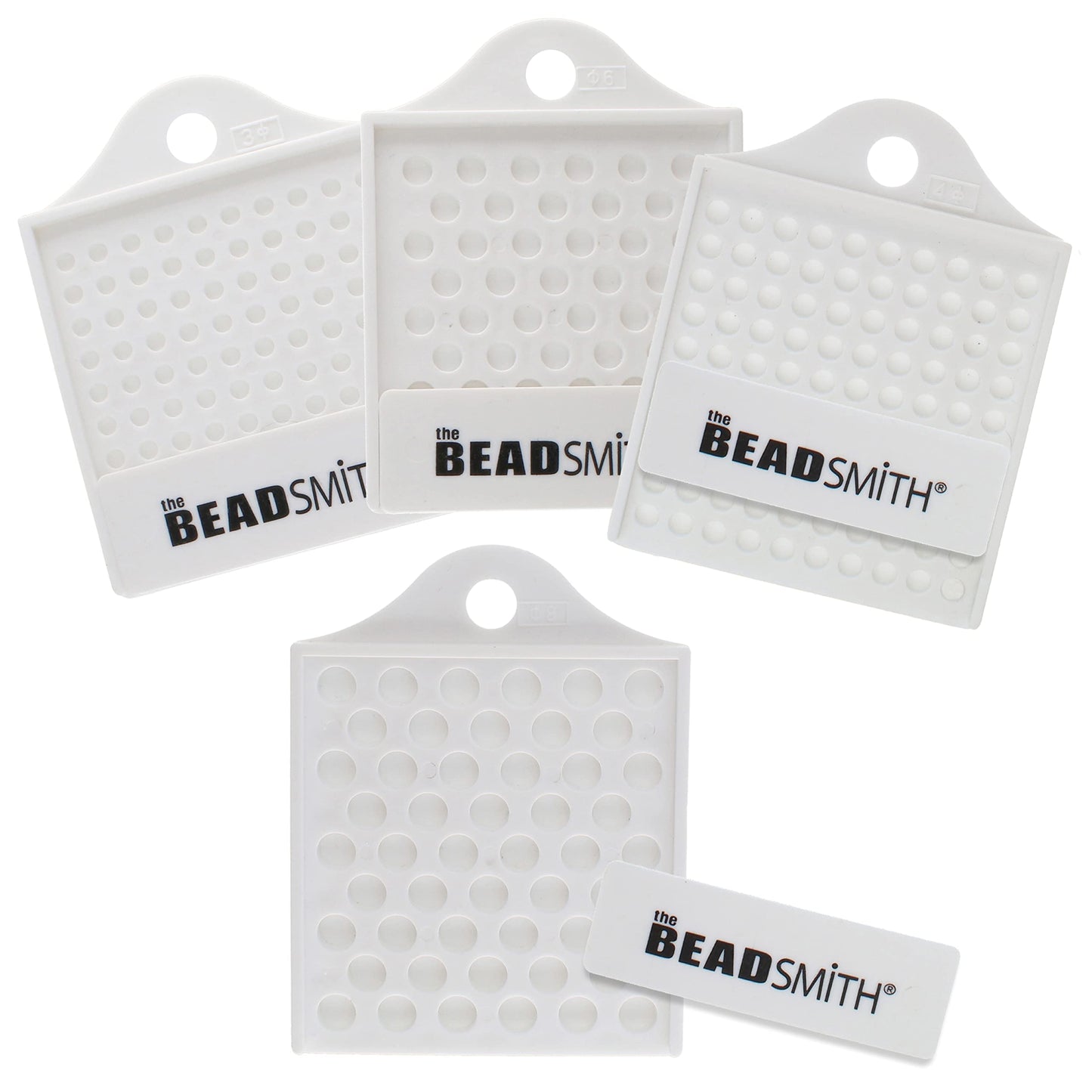 Beadsmith bead boards in varying sizes with peg holes, white plastic