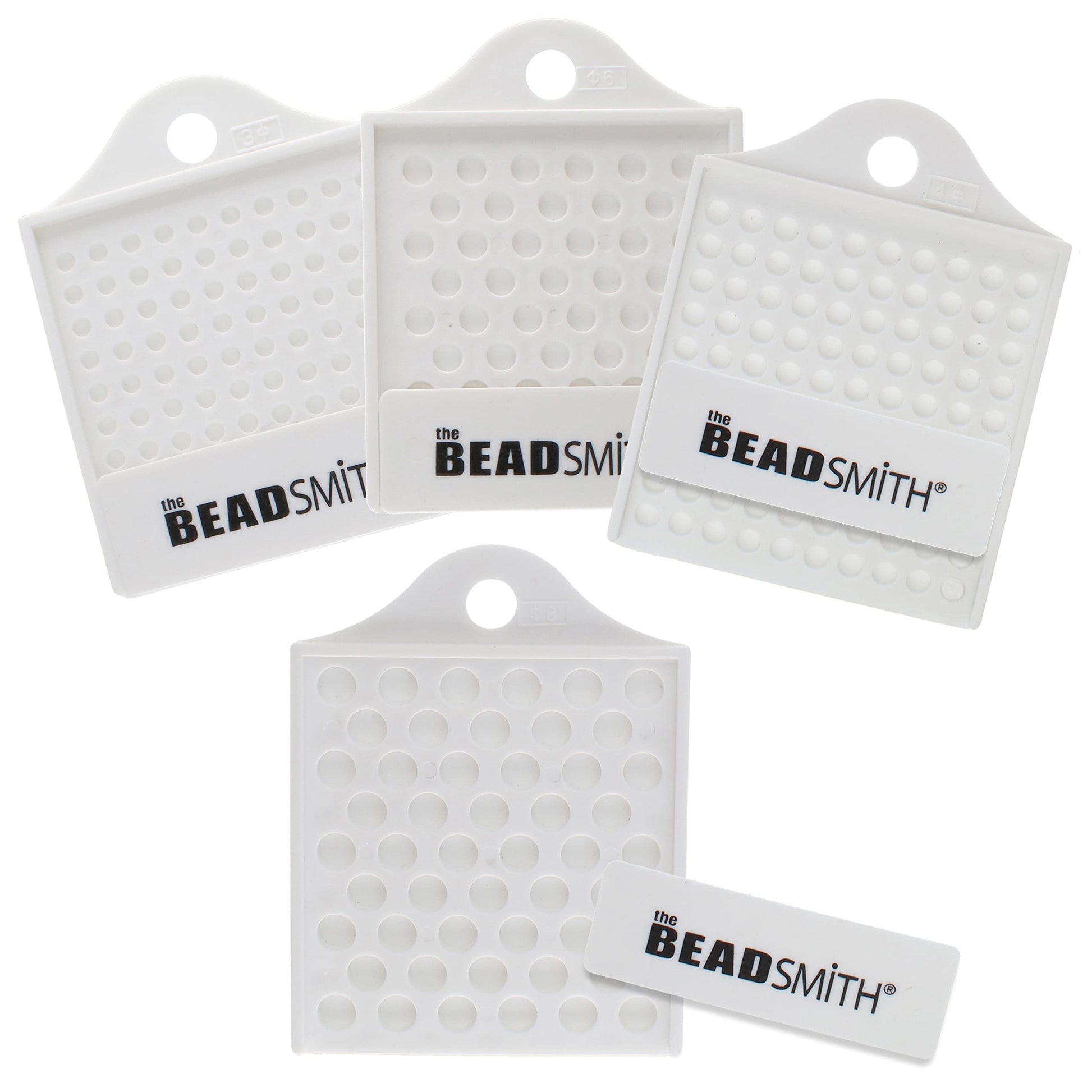 Beadsmith bead boards in varying sizes with peg holes, white plastic