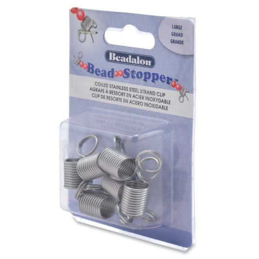 Beadalon Bead Stopper, large coiled stainless steel strand clips in packaging.
