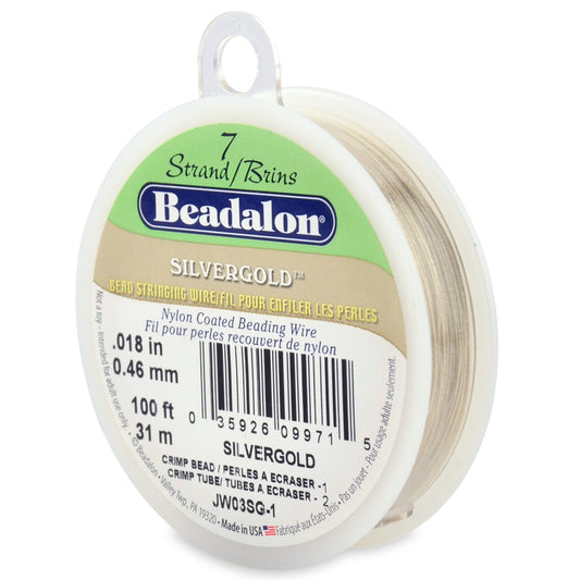 Beadalon 31m Reel 0.46 mm Diameter 7 Strand Wire, Silver/Gold