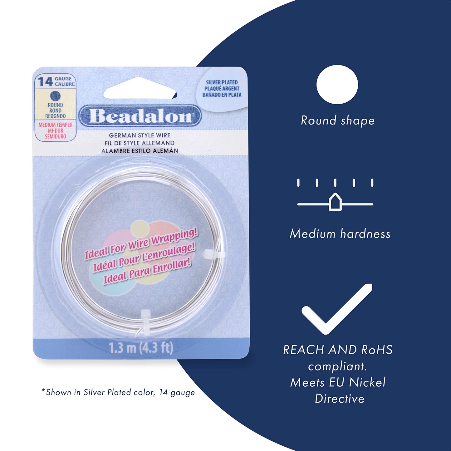 Beadalon German Style Wire-Silver Round - 18 Gauge 13.1'