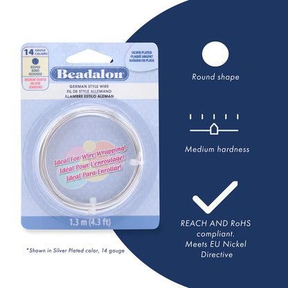 Beadalon German Style Wire-Silver Round - 18 Gauge 13.1'