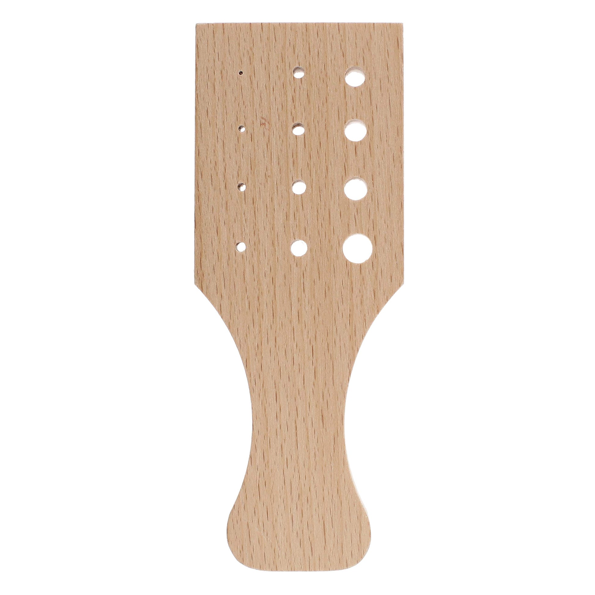 Wooden pegboard with various sized holes, for jewelry making and craft projects.